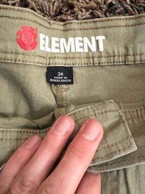 Element Olive Green Cargo Shorts with Red Logo
